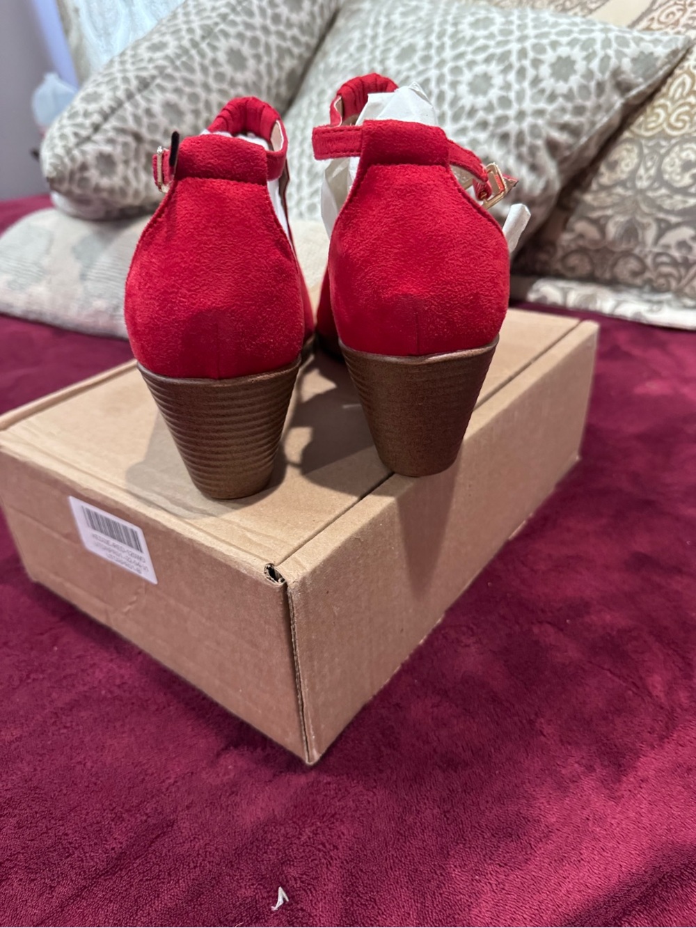 Women’s Red Peep-Toe Wedge Sandals - Comfortable Slingback - Picture 2 of 4